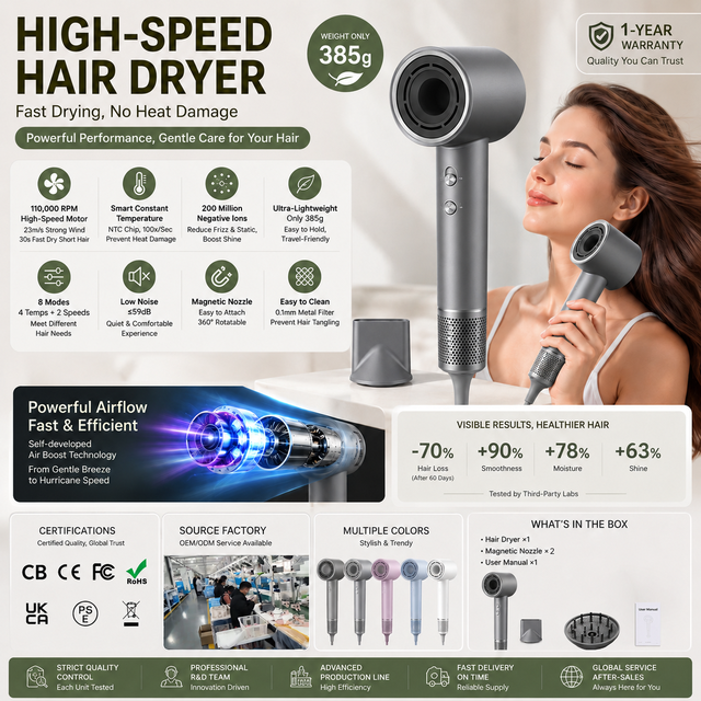 Wholesale Professional Household BLDC Leafless High-Speed Ionic Hair Blow Dryer Fast Drying Hair Dryer Set for Hotels