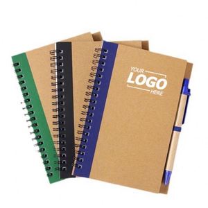 Custom Vintage Kraft Spiral Notebook with <b>Pen</b> Loop Color Block Cover,Lined Refillable Pages,School & Office Promotional Gifts - Product Image 1