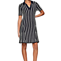Vente en gros OEM Robe d'été en tricot à manches courtes et col polo à rayures torsadées pour femmes Robe pull en tricot de coton biologique pour femmes