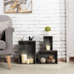 Vintage Carbonized Wood Storage <b>Boxes</b> Rectangle Charcoal Three Piece Set With Handles For Desktop Organizing - Product Image 4