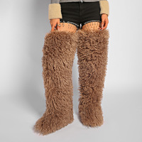 Nouvelles bottes en fausse fourrure de Mongolie pour femmes, 72 cm de hauteur, super hautes, fourrées, pour l'extérieur, bottes de neige au-dessus du genou, chaussures chaudes en fourrure pour l'hiver