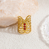 Bagues ouvertes en pierre naturelle style bohème, plaquées or 18 carats PVD, en acier inoxydable résistant au ternissement, bagues creuses imposantes pour femmes, vente en gros