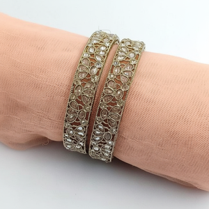 Jewelmaze Traditional Gold Plated Crystal Stone <b>Bangles</b> for Women Exquisite <b>Indian</b> Stonework Design Classic Style <b>Indian</b> Crafted - Product Image 2