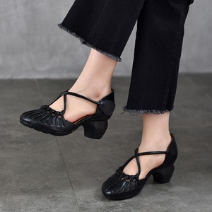 Sandalias de tacón alto de cuero de vaca en capas para mujer, estilo nuevo de verano 2025, con tiras cruzadas, tacón grueso y correa trasera, estilo romano. - Product Image 4