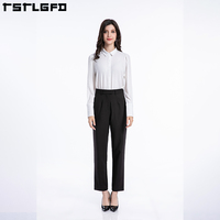 Blusa de Mujer con Cuello Mandarín de Color Sólido Personalizada, Camisa Regular de Chifón Transpirable, Antiestática y Ecológica para las Cuatro Estaciones