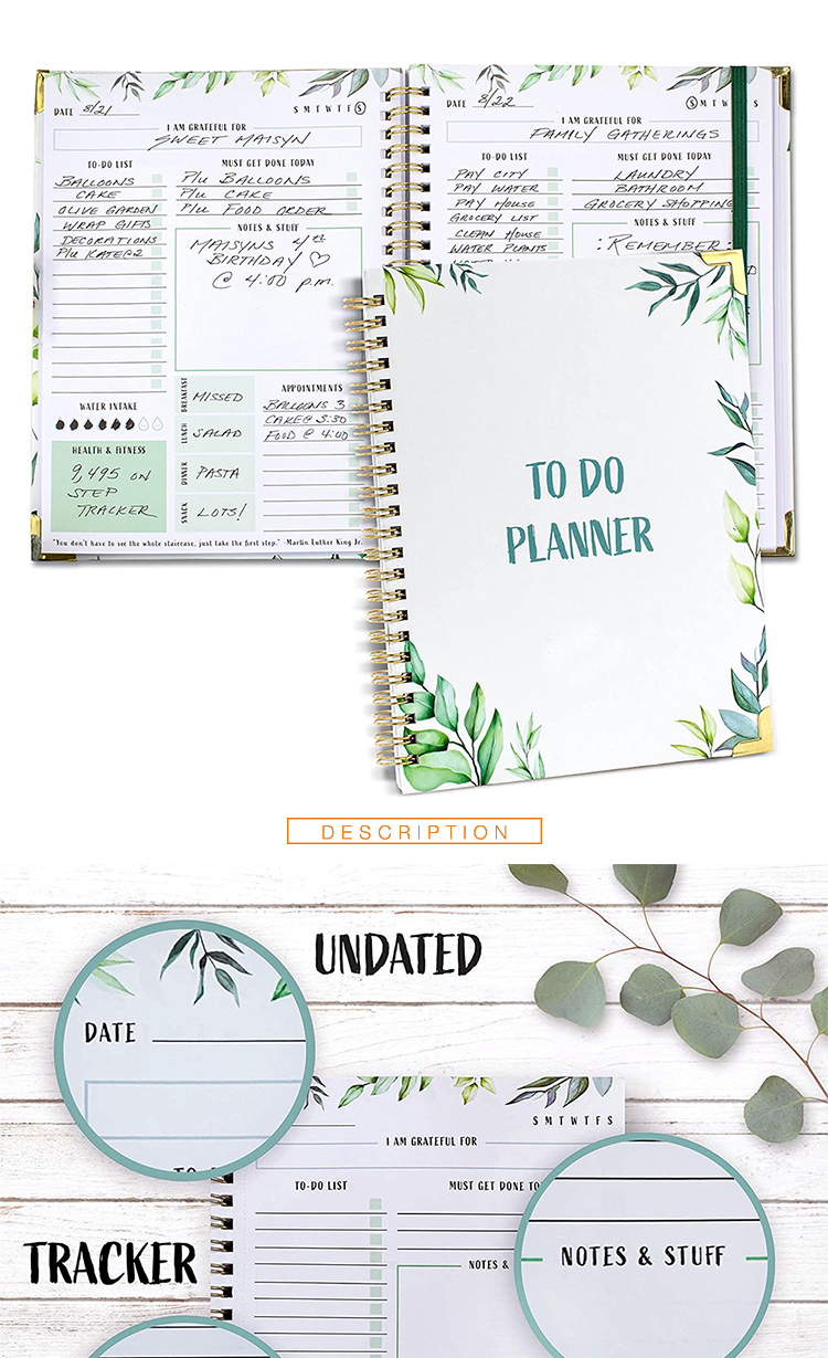 Custom Logo Spiral Undated To Do List Goal Daily Diary Journal Planner Book Agenda Notebook