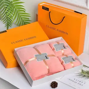 coral fleece face bath 3 pieces wedding towel gift box set business or annual meeting gift box towel set