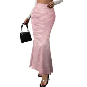 レディースファッションヒップラップサテンミントエレガントスカート女性イブニングウェアハイウエストサマーフローラルボディコンロングスカート