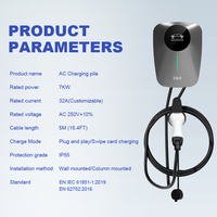 Borne de recharge murale AC pour véhicules électriques 7KW 11KW 22KW Type 2 avec protection IP54, en ABS ignifuge et écran LED, pour usage domestique et commercial