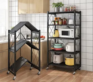 Multi-layer Folding Kitchen Display Shelf Foldable Storage Rack Floor Type Organizer Rack