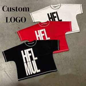 T-shirt personnalisé 100 % coton avec patch brodé, coupe oversize, manches raglan contrastées, coupe carrée courte, col ras du cou unisexe, vierge à imprimer pour homme - Product Image 1