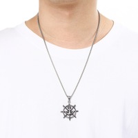 Collier Pendentif Ancrage Nautique Vintage en Acier Inoxydable pour Hommes, Bijoux Rétro Roue de Bateau et Crâne, Accessoires Cadeau en Gros