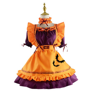 Halloween Maid Costume Women Orange Purple Embroidered Dress Anime Cosplay Role Play Fall 2023 - Product Image 5