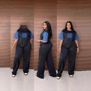 Nouvel ensemble T-shirt à manches en jean géométrique et patchwork pour femme, collection Printemps/Été 2026, style européen et américain, pour le commerce transfrontalier - Product Image 3