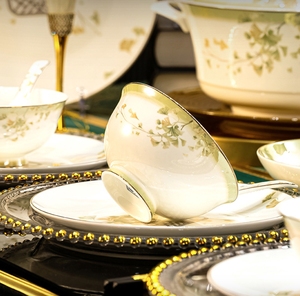 Ensemble de vaisselle en céramique de Style chinois cadeau ménager porcelaine osseuse vaisselle ronde bols et plats ensemble de vaisselle - Product Image 6
