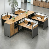 Set Scrivania e Sedia Minimalista Moderno in PVC con Cassetti per Postazioni di Lavoro da Ufficio per 4 Persone