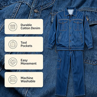 Ensemble de travail en jean bleu multi-poches pour personnel industriel – Veste et pantalon d'été pour atelier – Vêtements de travail en gros