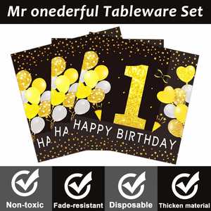 Factory Direct OEM 196-Piece Modern Style 1st Birthday Party Decorations Kit Includes Plates Napkins Cups Banner <b>Balloons</b> - Product Image 4