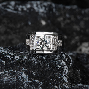 S925 Sterling <b>Silver</b> Bold Wide Band Main Stone Moissanite <b>Men</b> <b>Ring</b> Business Luxury Engagement Gift Trending Male Finger <b>Ring</b> - Product Image 3