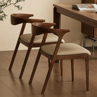 Chaise de salle à manger en bois massif, structure en noyer, coussin en cuir, style nordique, pour la maison et les restaurants
