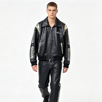 Veste en jean vintage de luxe pour homme, en cuir poli noir, coupe slim, style motard classique