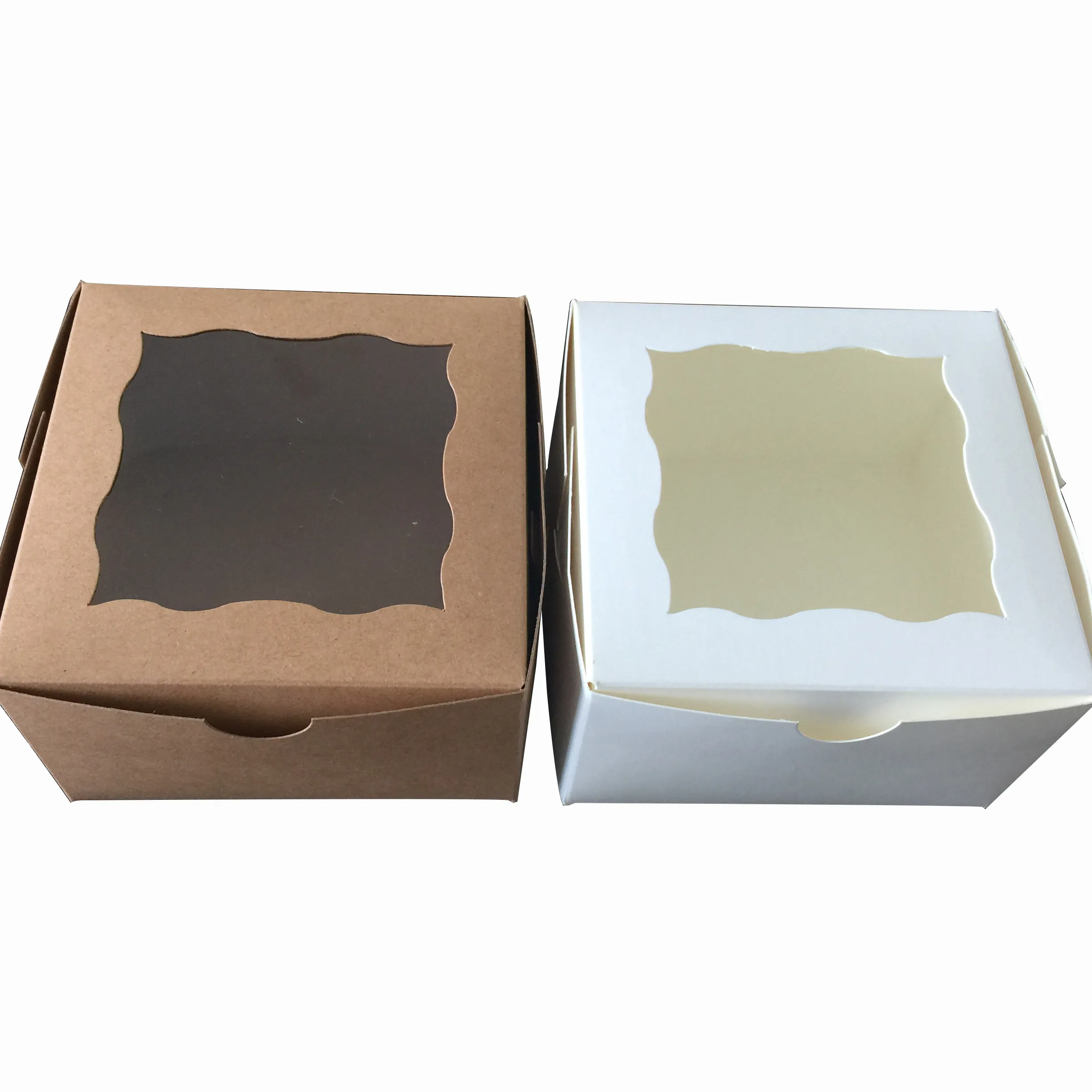 Wegwerp Afneemcontainer 4X4X2.5Inch Kraftpapier Bakkerij Verpakking Voor Donut Mini Cake Taart Plak Dessert