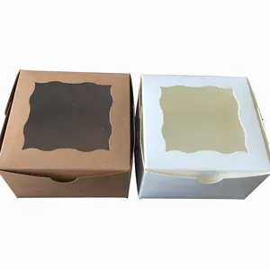 Wegwerp Afneemcontainer 4X4X2.5Inch Kraftpapier Bakkerij Verpakking Voor Donut Mini Cake Taart Plak Dessert