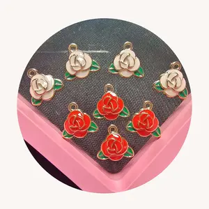 100pcs 17mm Enamel Rose Flower Charms Pendant DIY Jewelry Making Accessories Findings for Necklace Bracelet Earrings