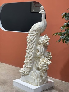 Estatua de Pavo Real Tallada a Mano en Mármol Blanco <span class=keywords><strong>para</strong></span> Decoración de Jardín y Parque al Aire Libre - Product Image 3
