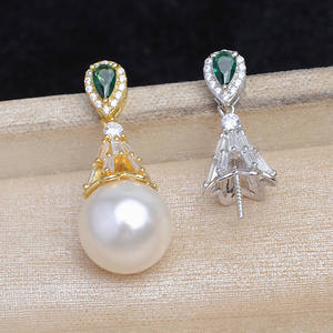 Composants de bijoux en argent S925, plateau vide pour cache-tête enveloppé d'argent, JG5994, zircon vert 10-12 mm, perle, accessoires de bricolage - Product Image 1