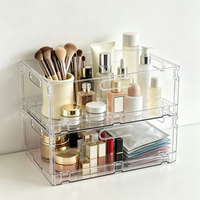 Boîte de rangement rectangulaire pliable en PET transparente, organisateur de bureau avec design empilable pour la chambre, les cosmétiques et les coiffeuses