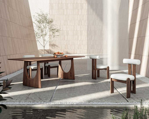 Nouvelle table à manger italienne de luxe en bois avec chaises, table à manger d'extérieur en bois - Product Image 1
