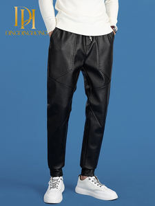 Men's Winter Casual Motorcycle <strong>Leather</strong> Pants Fashion Slim-Fit Black Samurai <strong>Leggings</strong> Straight Internet-Famous Design Spiritual - Product Image 3