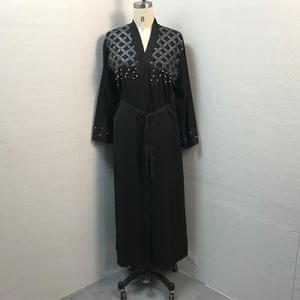 이슬람 의류 장식용 스톤 비즈 프론트 오픈 아바야 스타일리시 부르카 무슬림 라인스톤 드레스 중동 두바이 아바야 - Product Image 5