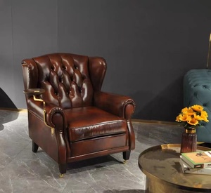 Sillón Individual de Cuero Genuino de Primera Capa de Vacuno, Estilo Americano de Lujo Ligero, de Alta Gama - Product Image 6