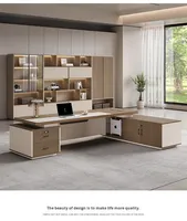 Ensemble de bureau et de chaise de direction de luxe léger avec double armoire en PVC, design minimaliste moderne pour usage de bureau