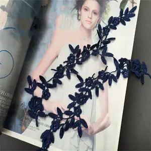 Многоцветный цветок цветочный темно-синий красный винный цвет Кружевная аппликация для свадебного платья