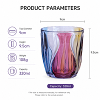 Gobelet à eau cannelé en plastique irisé de 320 ml, écologique, sans BPA, incassable, résistant à l'eau bouillante, personnalisable, vente en gros