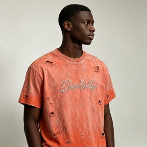 T-Shirt Personalizzata Kornit con Effetto Strass, Stampa Script, Effetto Strappato, <span class=keywords><strong>Abbigliamento</strong></span> di Lusso Streetwear di Marca - Product Image 1