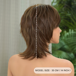 Parrucca Sintetica Marrone Castagna da 12 Pollici con Taglio Corto Stile <span class=keywords><strong>Wolf</strong></span> Cut e Frangia Laterale, in Fibra Resistente al Calore, Effetto Naturale Opaco - Product Image 4