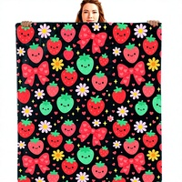 Herbstliche moderne Erdbeer-Schleifen-Flanelldecke für Mädchen, Kinder, Frauen, gemütlich, warm, für Schlafzimmer, Reisen, Couch, Heimdekoration, 60 x 80 cm