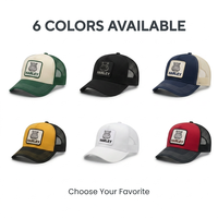 Casquette Trucker personnalisée avec patch tissé, en sergé de coton OEM, 5 panneaux, dos en maille, visière incurvée bicolore, fermeture snapback, logo dessin animé
