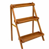 Support à plantes en bois d'acacia à 3 niveaux, étagère de présentation, support à fleurs moderne minimaliste pliable, finition huile de teck pour l'intérieur