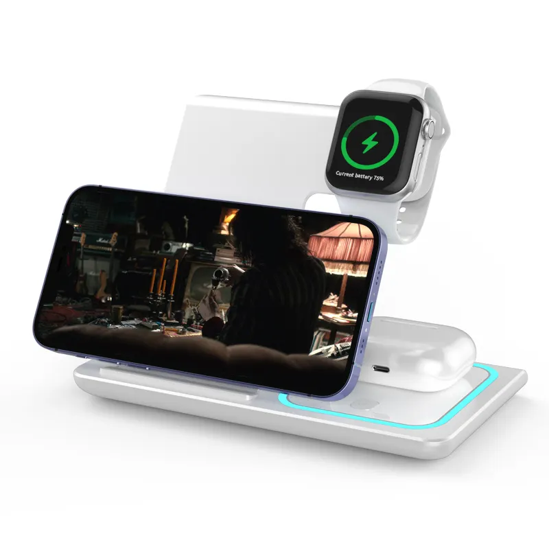 2023 New Arrivals 15W Qi standard Fast Charging Docking Station 3 in 1 Wireless Charger Stand for Iphone Iwatch Airpods Pro