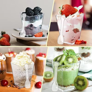 Vasos de Plástico de 160 ml para Postres con Tapas y Cucharas, Vasos para Pudín, Postre, Pastel, Aperitivo, Gelatina, Yogur, Mousse, Repostería - Product Image 5