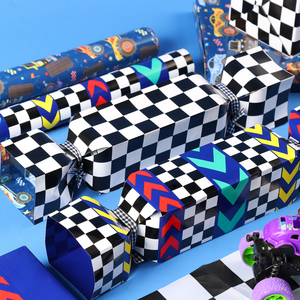 Boys Racing Checkered Double Sided Wrapping <b>Paper</b> Bright Chevron Pattern For Toddler Birthday Race Toy Gift Packaging <b>Roll</b> - Product Image 5
