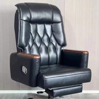 Chaise de bureau de direction ergonomique à hauteur réglable en cuir véritable avec accoudoirs en bois et siège pivotant