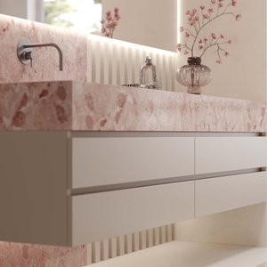 Mueble de Baño Moderno con <span class=keywords><strong>Lavabo</strong></span> de Cerámica Integrado, Personalizable, con Espejo Inteligente de Pared y Tablero de Piedra <span class=keywords><strong>Rosa</strong></span> - Product Image 3