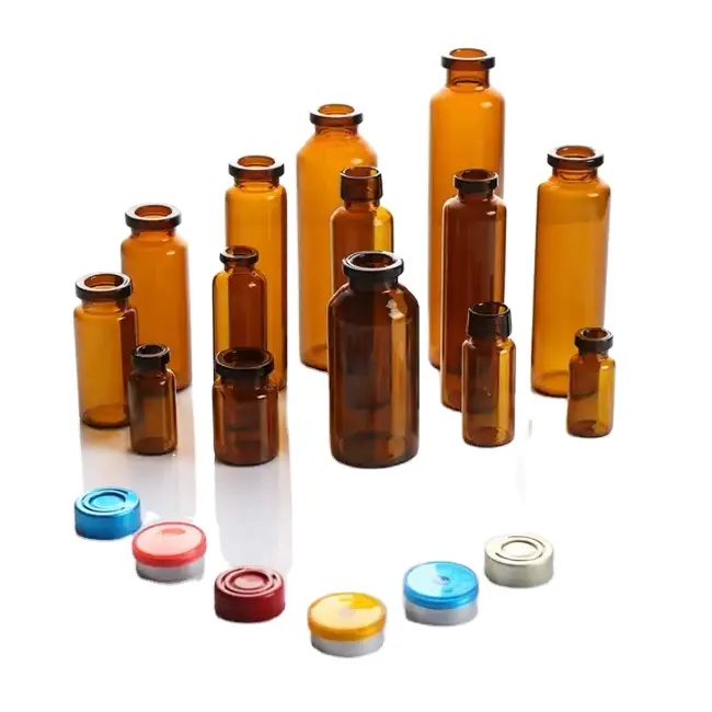 Lege Amber 5Ml 7Ml 10Ml 20Ml 30Ml Farmaceutische Buisvormige Glazen Flesjes Met Rubberen Stop Flip-Traandoppen