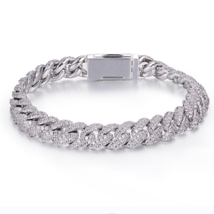 Collier chaîne cubaine hip-hop en argent sterling plaqué rhodium avec pendentif boule en moissanite - Design tendance - Product Image 1